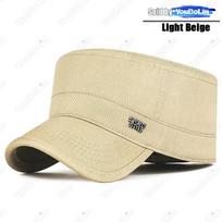 Unisex Flat Top Military Cap - Casual Outdoor Cotton Army Hat beige