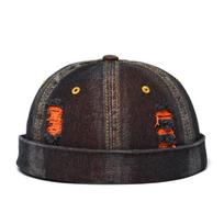 Fashion Vintage Docker Cap Washed Cotton Rolled Cuff Brimless Skullcap Adjustable Casual Melon Cap Daily Wear