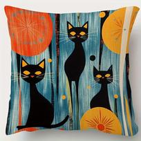 Mid-Century Modern Black Cat Throw Pillow Cover, Retro Atomic Age Geometric Art Decorative Pillow Case Peach skin 18*18(CM)-1Pcs