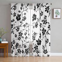 Šakos Vyšnių Žiedai Šifono Skaidrios Užuolaidos Svetainei Miegamojo Dekoravimui Langų Tiulinės Užuolaidos Draperijos 135W x 160H(cm) black