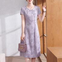 Elegant Floral Print Mid-Length Summer Dress for Middle-Aged Women 3XL