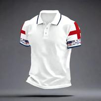 Men's Classic Polo Shirt Football Jersey England Style Short Sleeve Button Collar Lightweight Breathable Fabric Sportswear L