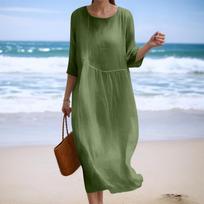Women Loose Fit Midi Dress with Three Quarter Sleeves Crew Neckline and Solid Print for Casual Wear XXL