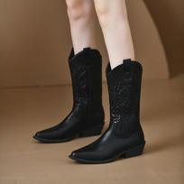 Black Chunky Heel Mid Calf Riding Boots for Women 2025 Winter Female Shoes Women's Pionted Toe Boots Fashion Ladies Cowboy Boots 35
