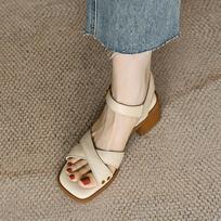 French Mid-heel Open-toe Sandals for Women's 2025 New Summer Fashion Cross-strap Commuting Chunk-heeled Anti-slip Women's Shoes 34