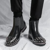 2024 Fall New Riveted Mid-top Boots Retro Pointed Leather Shoes Men's Boots Large Size 38-48 38