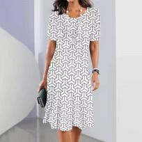 women 3d print short sleeve midi dress plus size holiday beach dresses S