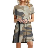 women 3d print short sleeve midi dress plus size holiday beach dresses S