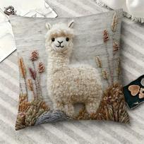 Mielas alpakos pagalvės užvalkalas 2D spaudinys Pūkuota alpakos pievoje Pagalvės dėklas sofai lovai kampinei sofai Boho sodybos dekoras Peach skin 18*18(CM)-1Pcs