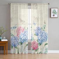 Gėlė Hortenzija Akvarelė Augalai Miegamojo Permatomos Permatomos Užuolaidos Šventės Papuošimas Langas Voile Tiulis Užuolaidos 135W x 114H(cm)