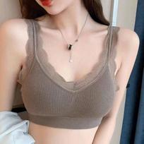 Lace-wrapped Underwear Women with Chest Pad Anti-glare Beauty Back Tube Top Plus Size Bra M gray