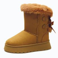Thick Sole High Tube Snow Boots with Bow and Suede Fur for Warmth 40 juoda