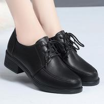 Soft Sole, Soft Front Lace-up, Comfortable Mid-heel, No Tiring Feet, Small Leather Shoes, Solid Color, Versatile Work Shoes, Single Shoes 35