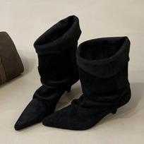 Žieminiai smailianosiai ploni žemakulniai vintažiniai čiurnos batai moterims madingi gatvės stiliaus batai trumpi Botas 35 juoda