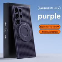 Samsung S25 Ultra tinklelio telefono dėklas su magnetiniu strypo stoveliu, šilumos išsklaidymu, atsparus kritimui, matinės apdailos S25 Ultra violetinė