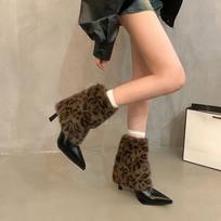2024 Winter Leopard-print Mid-calf Women's Boots Vintage Skinny Heel Pointy French Fashion High-heeled Boots 36