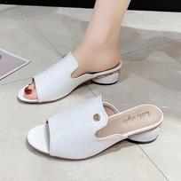 Women Slippers Elegant Mid Heels Shoes Fashion Women's Heeled Sandals 2025 Summer Flip Flops Dress Pumps New Mujer De Zapatillas 35