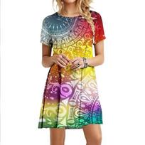 women 3d print short sleeve midi dress plus size holiday beach dresses S