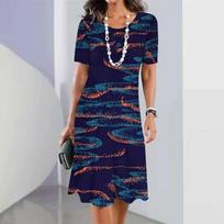 women vintage short sleeve 3d print midi dress comfortable beach dresses S
