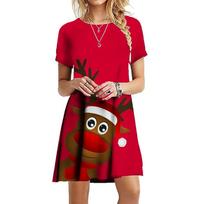 women vintage short sleeve 3d print midi dress comfortable beach dresses S