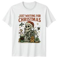 Just Waiting For Christmas Skeleton Holiday Unisexs Unisexs Graphic Tee Shirt S