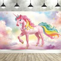 Dewprint Unicorn Birthday Decorations Backdrop for Girls Rainbow Glitter Stars Dots Happy Birthday Banner Photo Booth Props Vinyl 90x60cm