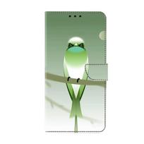 Green Bird Pattern PU odinis knygos dėklas, skirtas iPhone Samsung Huawei Honor Google Redmi Xiaomi LG Motorola Sony Nokia Oneplus Oppo Realme 9 Pro Plus