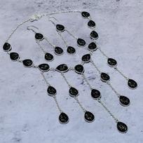 Natural Black Onyx Gemstone Handmade 925 Sterling Silver Gift Jewelry Set T5J29