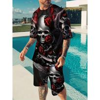 Trendy Summer Grim Reaper Skull Print Mens Shorts Clothing Men's Street T-Shirt Two Piece Set 3D Short Sleeve Tracksuit S black