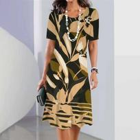 Elegant Women Short Sleeve Fashion 3d Print Midi Dress Plus Size Beach Clothing S