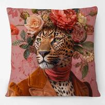 Leopard Hairpin, Flower Portrait Pillow, Home Sofa Decoration 45 * 45Cm (Only Pillowcase) Linen 40*40(CM)-1Pcs brown