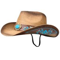 Breathable Straw Hat with Gemstone Women Traveling Cowboy Hats with Adjustable Chin Rope Adult Outdoor Sunproof Hat mėlyna