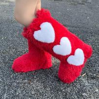 IPPEUM Knee High Fur Boots Heart 2025 New Shoes Plus Size 44 Plush Long Boots 230 raudona