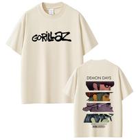 Roko grupė Gorillaz Demon Days Akys Dvipusės spaudos marškinėliai Vyriški Hip Hop mada Oversize gatvės stiliaus Unisex Minkštos medvilnės marškinėliai 3XL beige