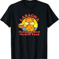 Garfield Lasagna Tobuliausias gamtos maistas Garfieldas Apskritimas Marškinėliai S juoda