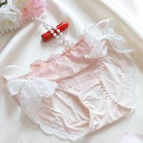 Women's Ice Silk Lace Mid-Waist Underwear - Solid Color, Cute Japanese Style XL (approx. 60-70 kg) rožinė