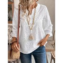 Fall New Women's Embroidered Lace Flare Sleeve V-neck Loose Chiffon Blouse Commute Casual Top European American Crossborder S balta