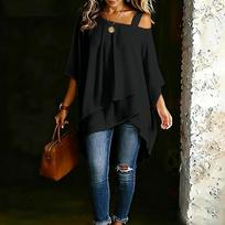 Women's Casual Solid Color One Shoulder Strap Top Asymmetric Hem Loose Fit Lightweight Blouse for Everyday Wear L juoda