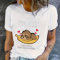 Fashion Women Lazy Dog Print T Shirt Funny Casual O-neck Short Sleeves T-shirt Summer Female Tee Shirt XS balta