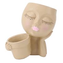 Face Planter Resin Fade Proof Unique Face Succulent Pot with Drainage Hole for Garden Decoration