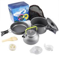 DS-308 Camping Cookware Set, Aluminum Pot Pan and Tea Kettle, Portable 4-Piece Nesting Cooking Kit for Outdoor Picnic Backpacking cooking pan + frying pan + teapot + accessories