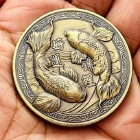 Koi fish, deep relief, concave convex alloy, antique bronze commemorative medal, creative gift, good luck, lucky fish coin, commemorative coin
