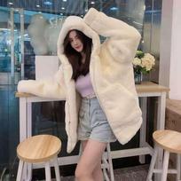 Winter new imitation Rex rabbit fur thickened plush coat female cute ears hooded milk huhu age reduction S within 47.5kg
