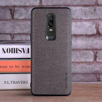 Tekstilės ir odos dėklas Oneplus 6, minkštas TPU su kietu PC galiniu dangteliu, apsaugantis kamerą for Oneplus 6 gray