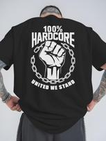 Black Cotton TShirt Grunge Streetwear Mens Gym Muscle Shirt Graphic Tee United We Stand 100 Percent Hardcore Fist Chain - Men... S įvairiaspalvis