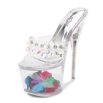 Drag super high heel stiletto waterproof platform 17CM catwalk shoes pole dancing shoes nightclub women's l sandals transparent 34