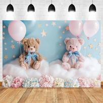 Teddy Bear Baby Birthday Party Decor Photography Backdrop Newborn Baby Shower Cake Smash Banner Photo Background Studio Props Vinyl 60x40cm gray
