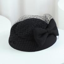 Women'S Wool Beret With Veil & Bow | French Vintage Stewardess Hat | Hotel Reception Performance ONE  SIZE