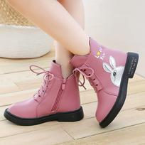 Children Girls Princess Cartoon Casual Single Shoes Leather Boots Thick Villus 28 rožinė