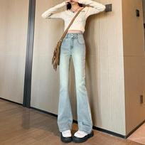 Micro-flare Jeans for Women In Spring New High-waist Slimming Elastic Double-button Antique Blue Flared Pants XS